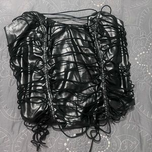 faux leather strappy corset top
